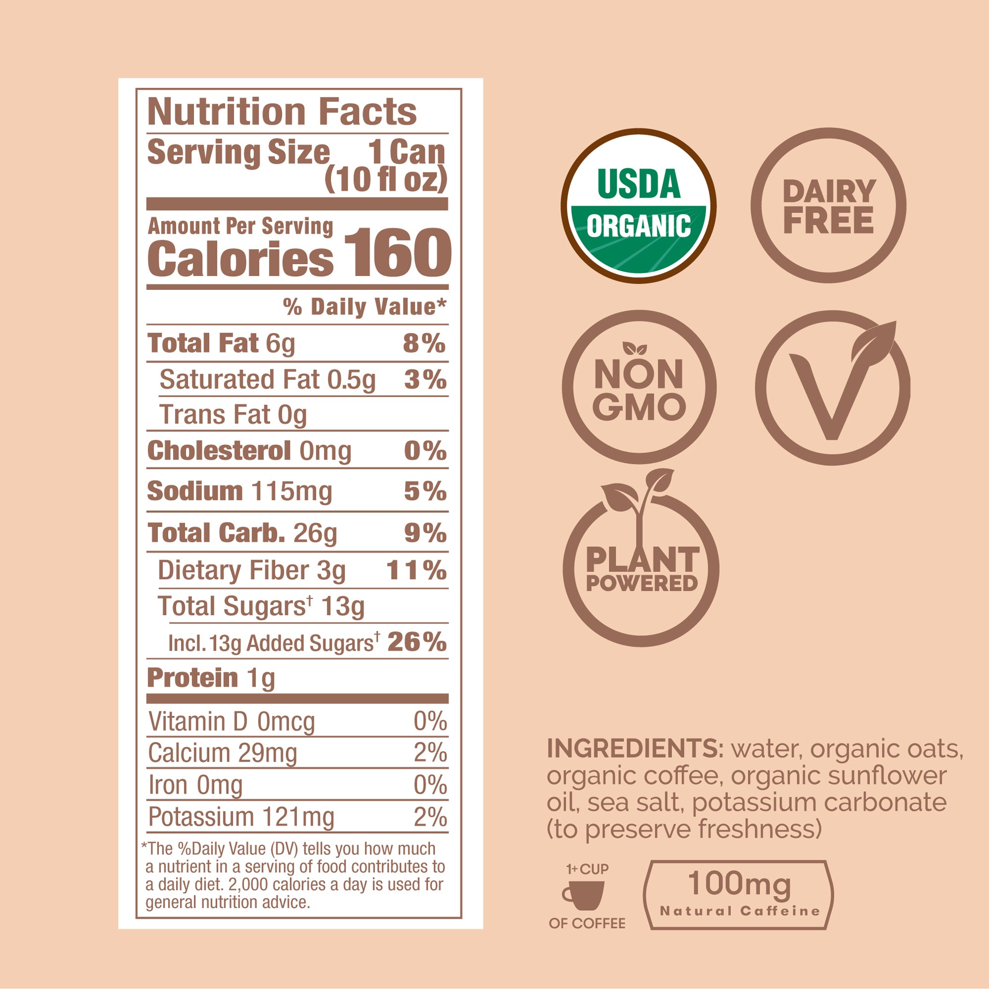 RISE Brewing Co. Oat Milk Latte Nitro Cold Brew 10ozNutritional facts