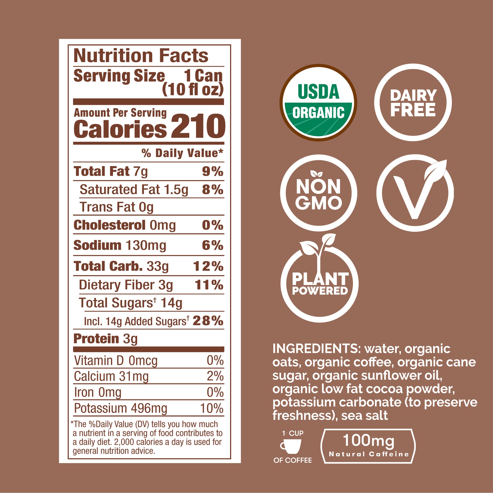 RISE Brewing Co. Oat Milk Mocha Cold Brew Nutritional Facts