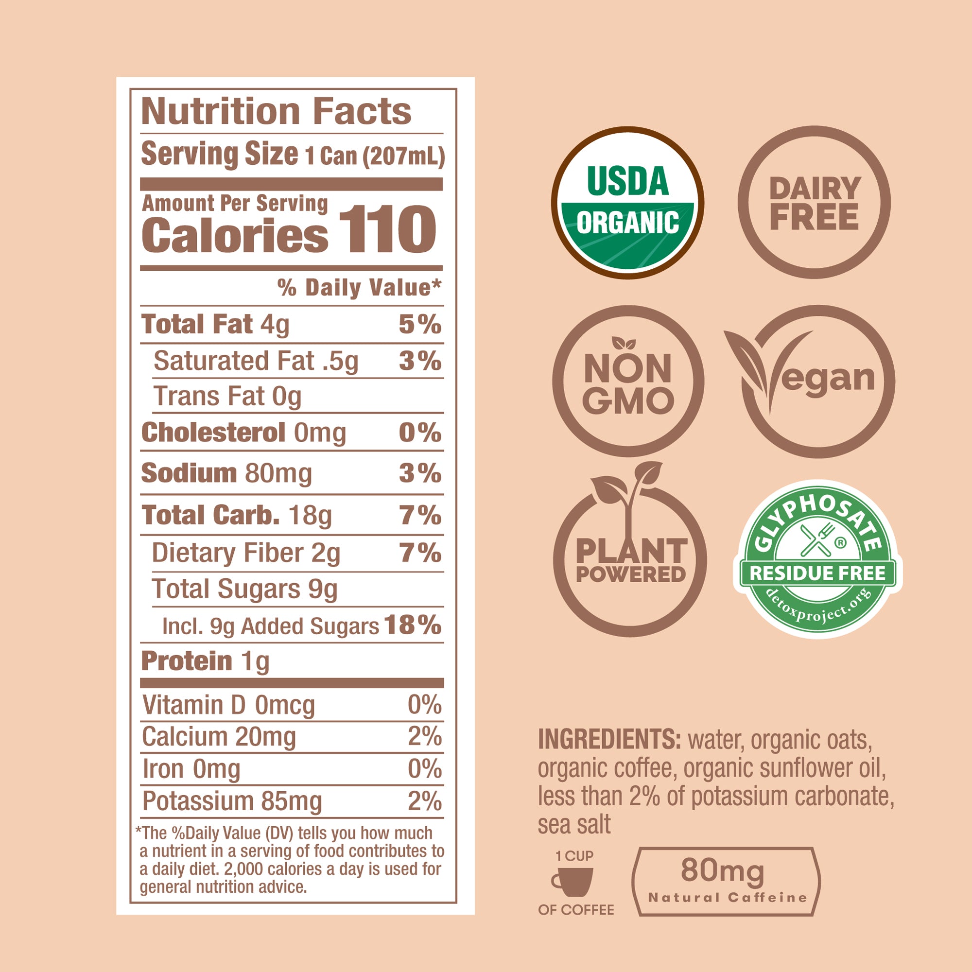 RISE Brewing Co. Oat Milk Latte Nitro Cold Brew Nutritional Facts