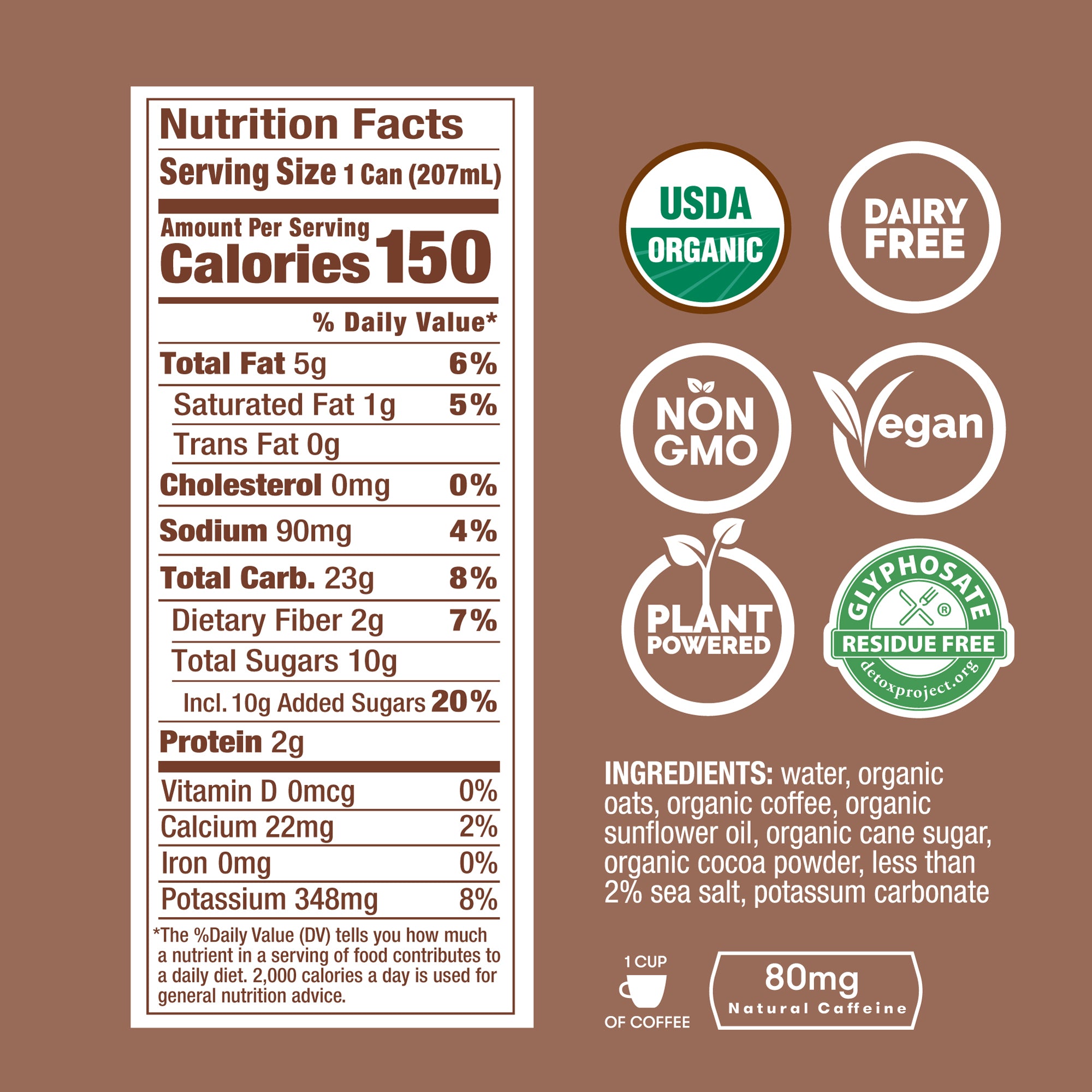 RISE Brewing Co. Oat Milk Mocha Nitro Cold Brew 7oz Nutritional facts