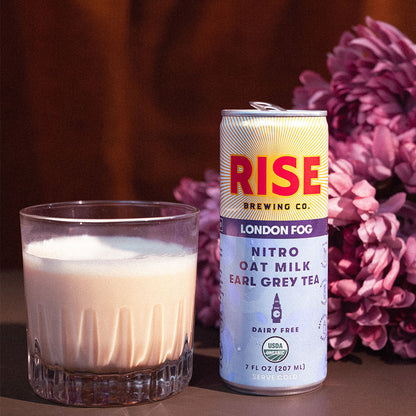RISE Brewing Co. London fog nitro cold brew next to cup
