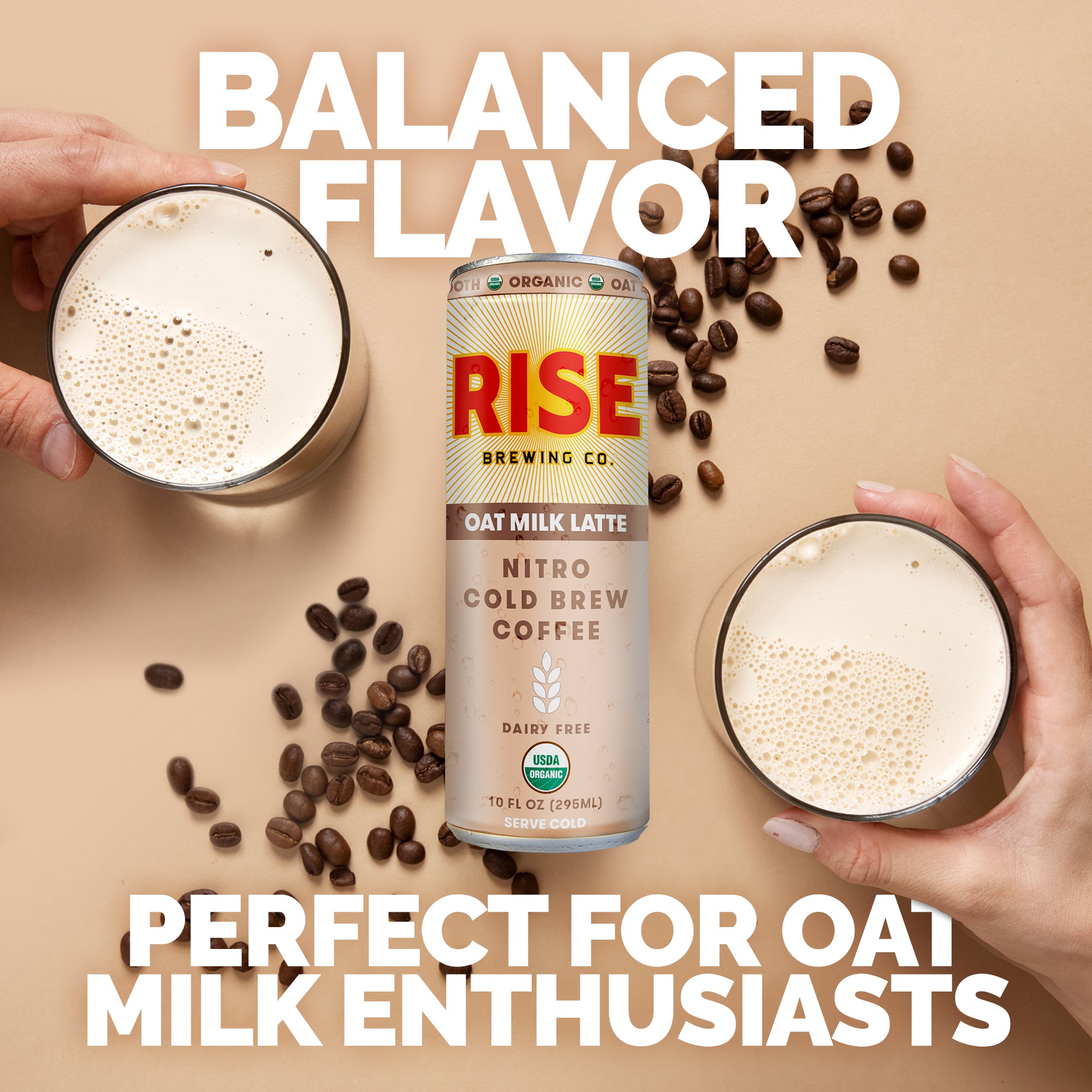 Balanced Flavor, perfect for oat milk enthusiasts. RISE Brewing Co. Oat Milk Latte Nitro Cold Brew