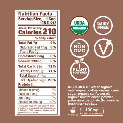 RISE Brewing Co. Oat Milk Mocha Cold Brew Nutritional Facts 
